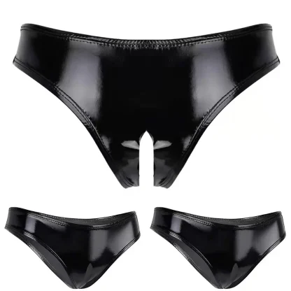 Shiny Open Crotch Black Panty - Image 5