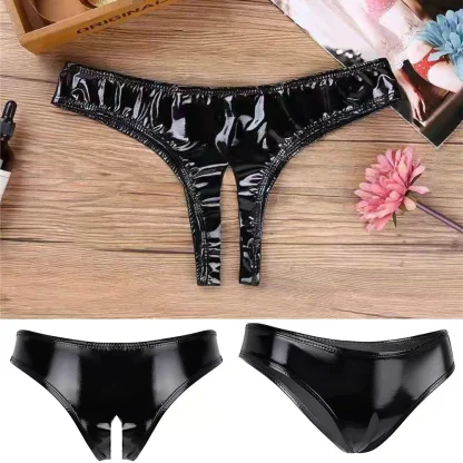 Shiny Open Crotch Black Panty - Image 6