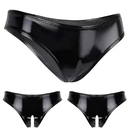 Shiny Open Crotch Black Panty - Image 4