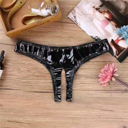 Shiny Open Crotch Black Panty