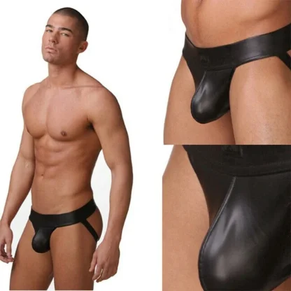 Faux Leather Black Jockstrap - Image 4