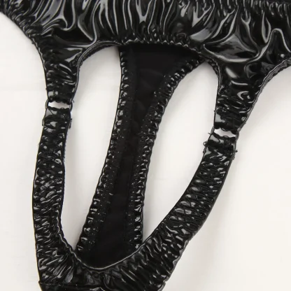 Sleek Black Shiny Crotchless Thong - Image 7