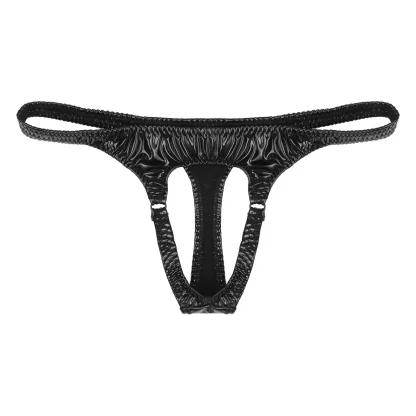 Sleek Black Shiny Crotchless Thong - Image 6