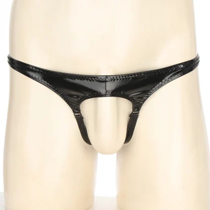 Sleek Black Shiny Crotchless Thong - Image 3